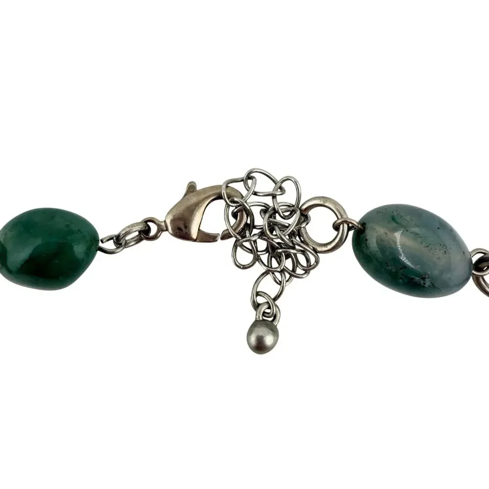 Natural Moss Agate Quartz Jadeite Chunky Gemstone Silver Tone 22